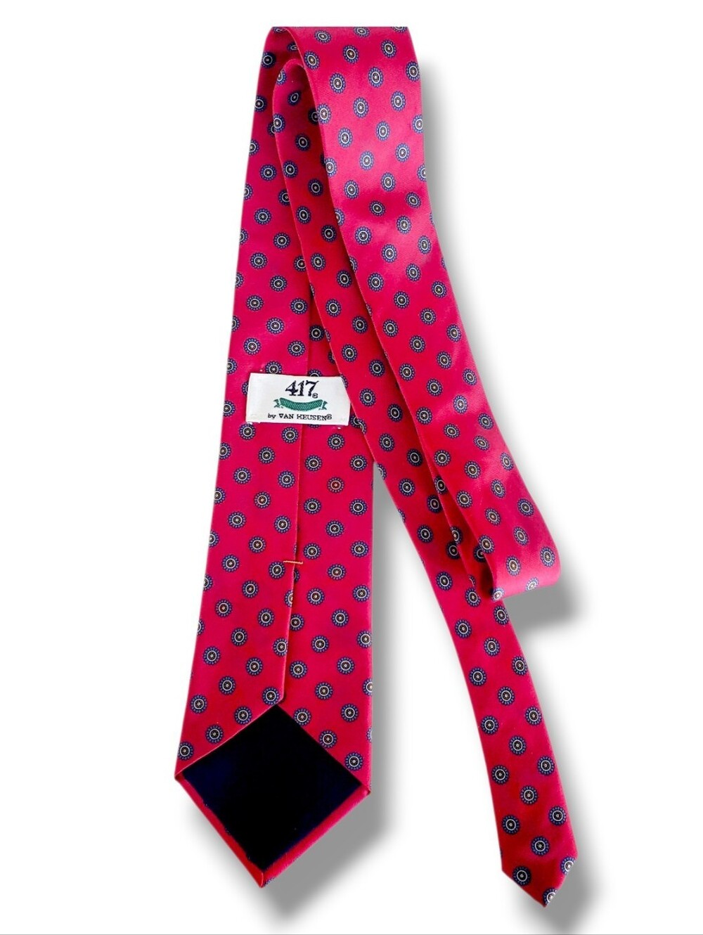417 by Van Heusen Men's Necktie Tie Silk Red Green Circles Made in Dominican Rep